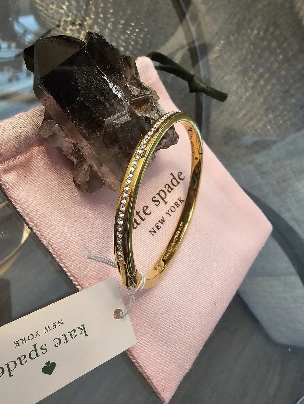 kate spade Gold Crystal-Trim Hinged Bangle Bracelet - Picture 5 of 7